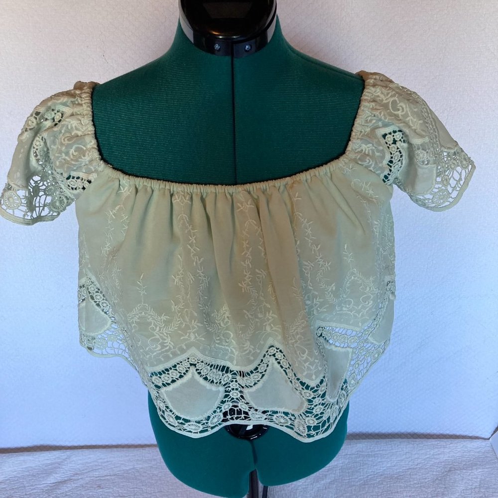Lucy Paris Mint Green Off Shoulder Lace Crop Top sz S